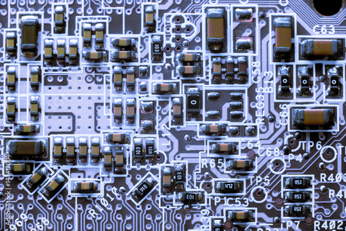 Close up of Electronic Circuits in Technology on Mainboard (Main board,cpu motherboard,logic board,system board or mobo)