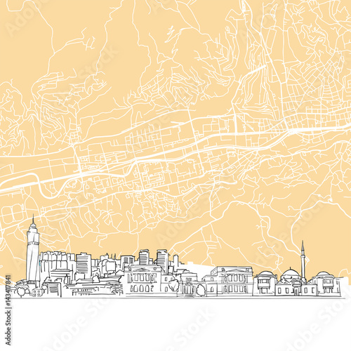 Sarajevo Bosnia and Herzegovina Skyline Map