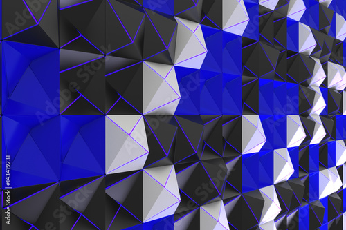Pattern of black  white and blue pyramid shapes