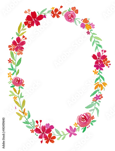 Fototapeta Naklejka Na Ścianę i Meble -  Watercolor painting plants composition with flowers, isolated on white background. Frame with space for your text