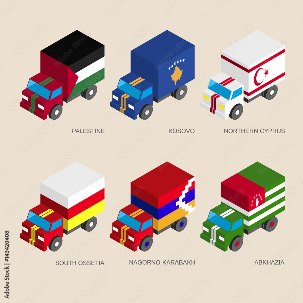 Isometric 3d cargo trucks with Isometric 3d cargo trucks with