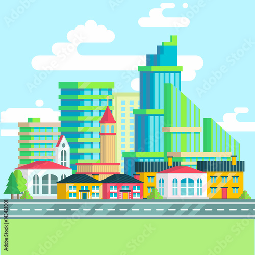  illustration of wide panoramas of the urban landscape in the day