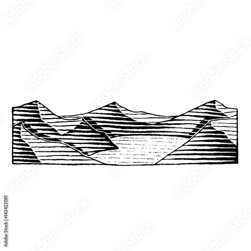 Vectorized Ink Sketch of a Mountain Lake
