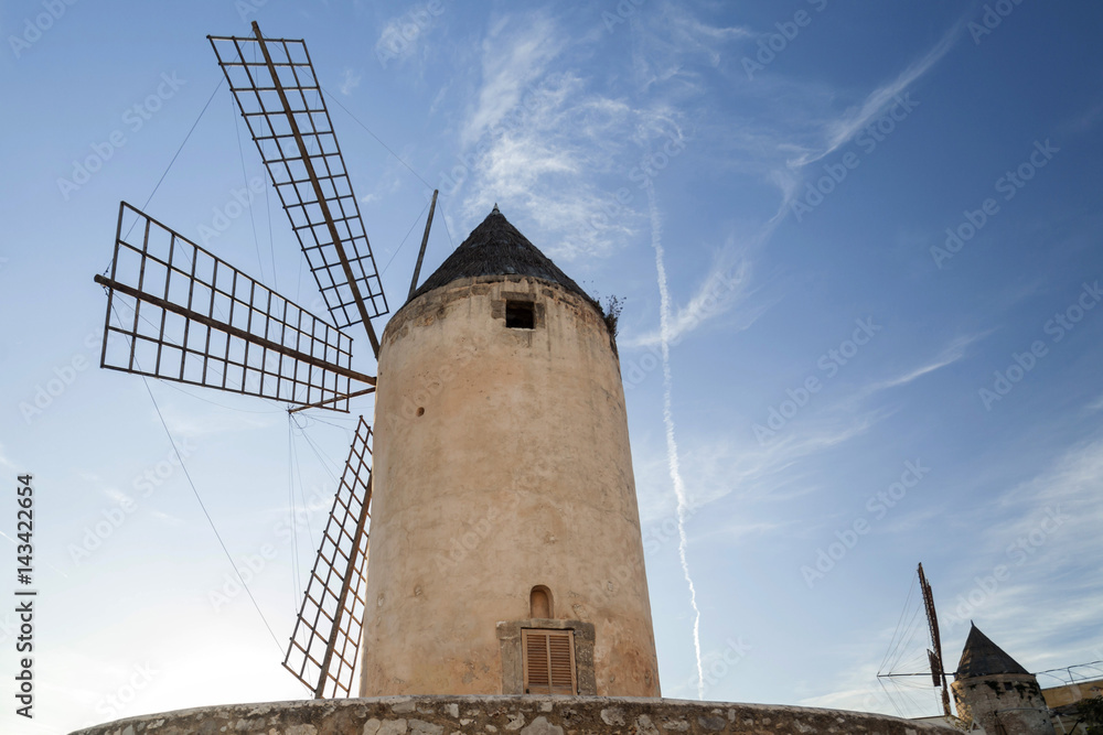 Windmills in Palma de Mallorca, Balearic Islands, Spain.