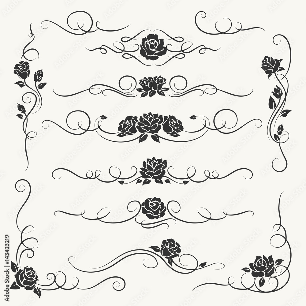 Flourish roses ornament vector illustration. Ornamental rose flowers