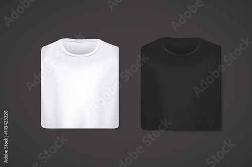Black and white folded t-shirts mockup isolated.