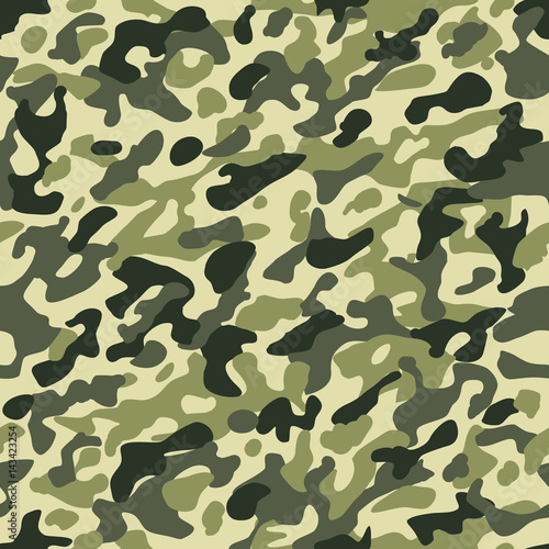 Camouflage seamless pattern. Hunting or soldier camo repeat cloth vector texture with dark brown and green khaki colors