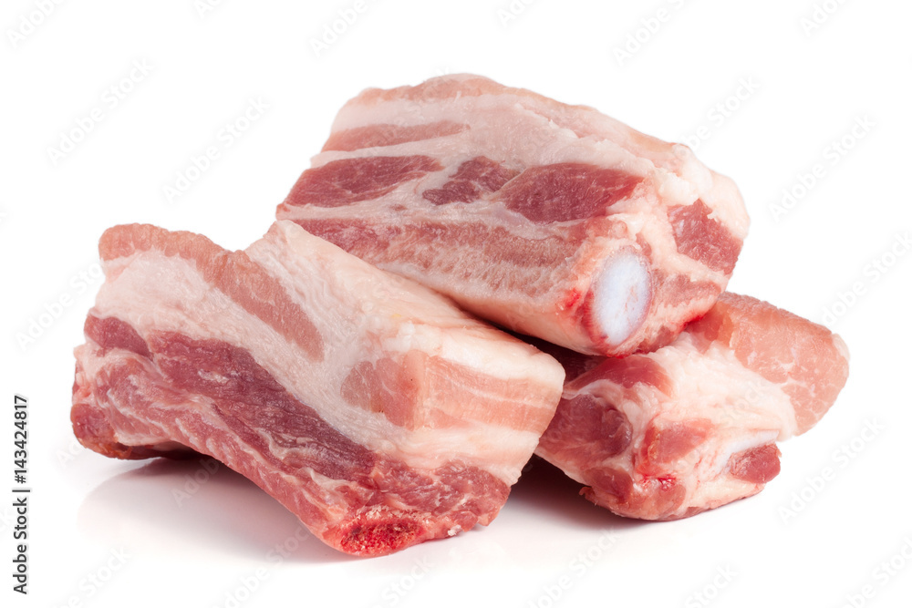 pieces of raw pork isolated on white background pieces of raw pork isolated on white background