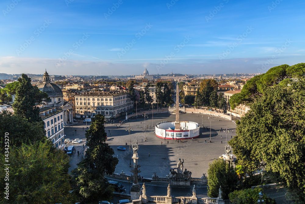 Rome, Italy. Piazza del Popolo with the Ancient Egyptian Obelisk
