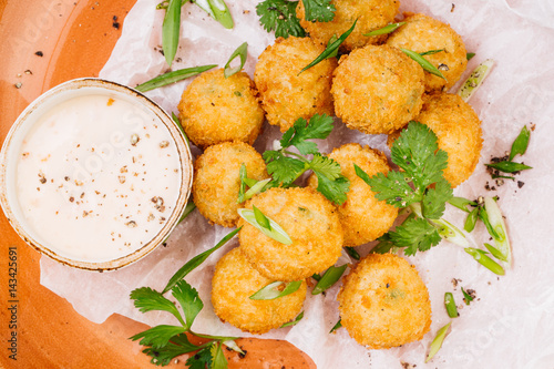 Deep Fried Cheese Balls with sauce