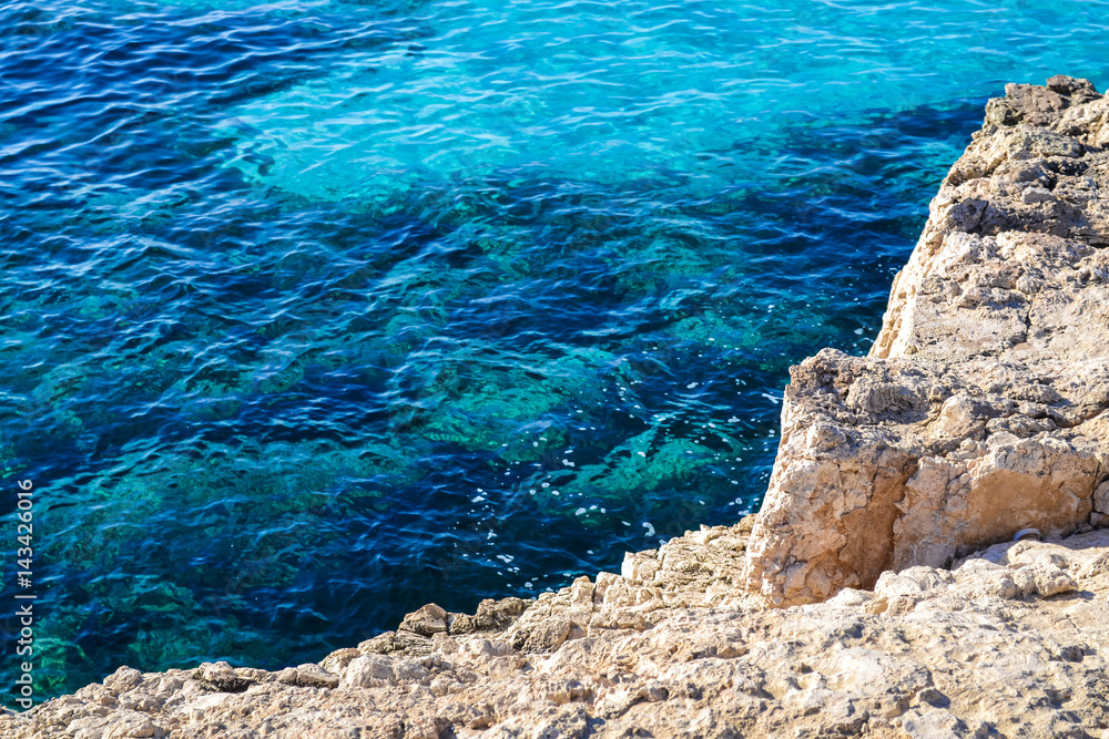 Blue sea and stony shore. Cyprus. Ayia Napa