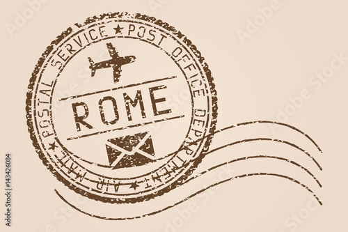 Rome mail stamp. Old faded retro styled impress. Vector illustration