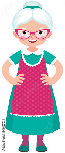 Grandmother a housewife in an apron in full growth on a white background