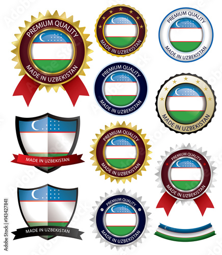 Made in Uzbekistan Seal, Uzbek Flag (Vector Art)