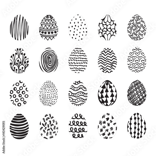 Set of 20 hand drawn ink eggs for Easter greeting card