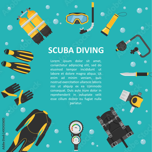 Scuba diving background in a flat style