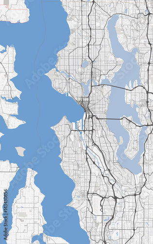 Map Seattle city. Washington Roads