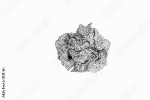 Crumpled aluminum foil isolated on white background