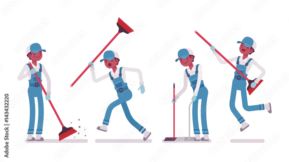 Male janitor sweeping the floor with a broom Male janitor sweeping the floor with a broom