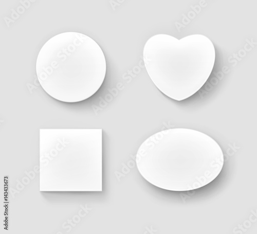 Vector Set of Blank White Round Circular Oval Square and in Shape of Heart Gift Boxes Close up Top View Isolated on Background