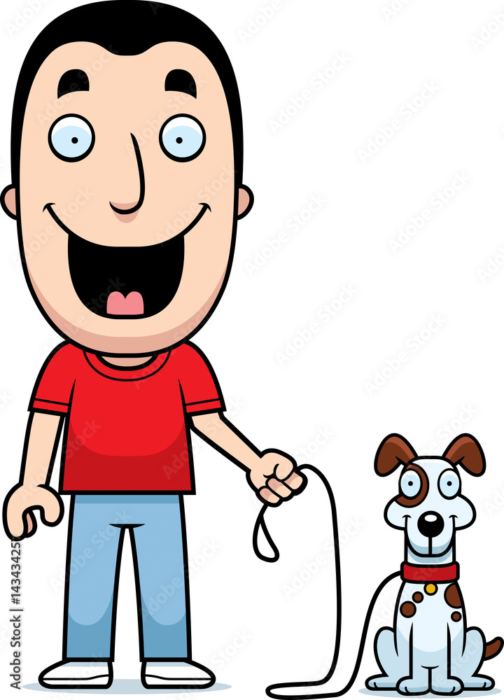 Cartoon Man Walking Dog Stock Vector | Adobe Stock