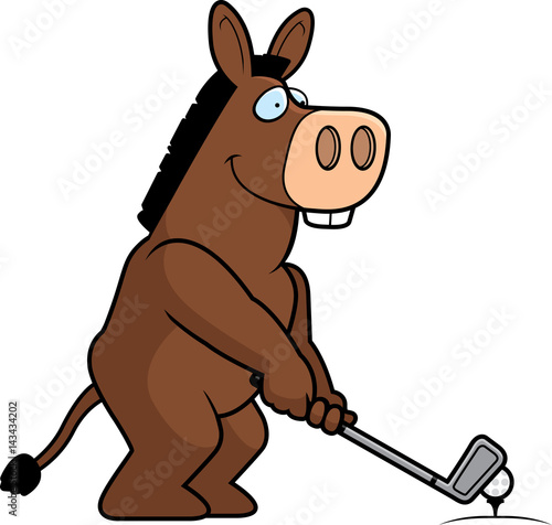 Tablou canvas Cartoon Donkey Golfing