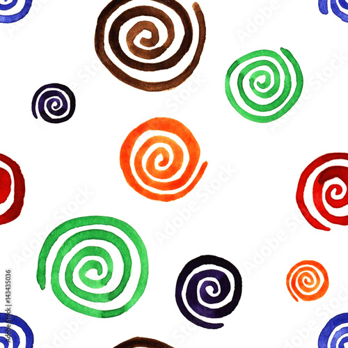 Watercolor illustration of abstract spirals on white background
