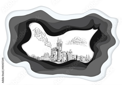 Paper art of Cityscape sketch Vector illustration