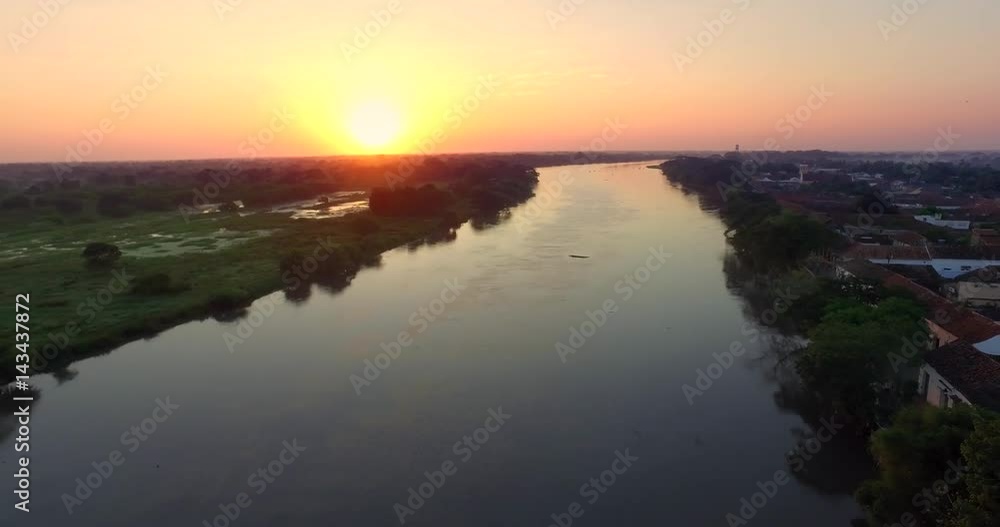 Aerial Mompox Colombia Aerial River Colonial Town Aerial Mompox Colombia Aerial River Colonial Town
