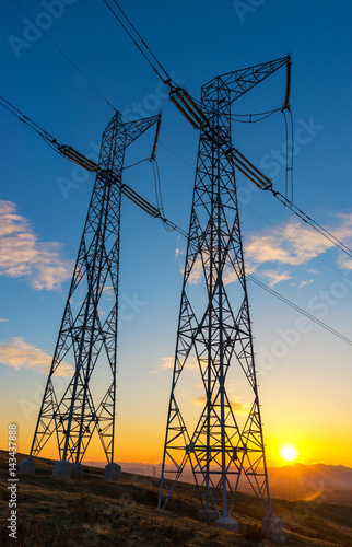 Eletric pylons at sunset