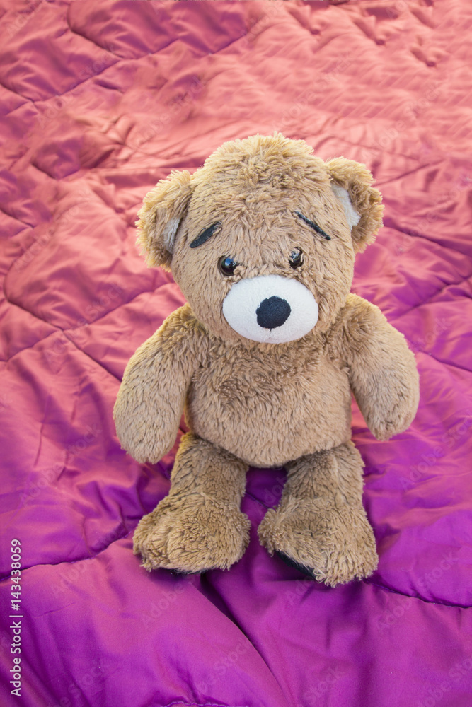 cute brown teddy bear on blanket