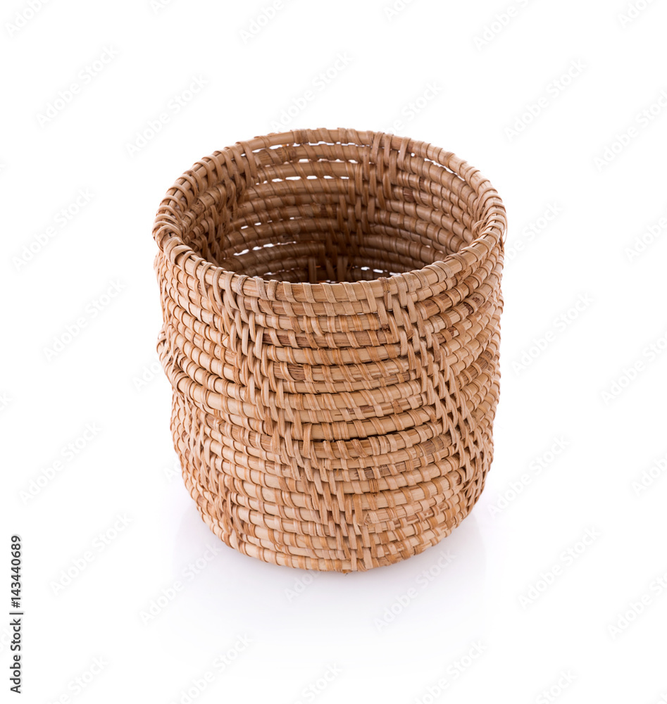 vintage weave wicker basket isolated on white background