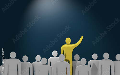 Outstanding man among crowd of gray people. 3d rendered image