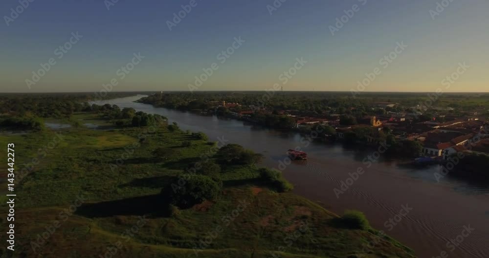 Aerial Mompox Colombia Aerial River Colonial Town Aerial Mompox Colombia Aerial River Colonial Town