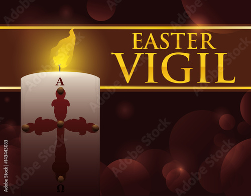 Paschal Candle with Dim Light Effect for Easter Vigil, Vector Illustration