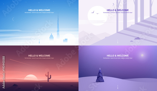 Vector banners set . Landscape illustration . flat design