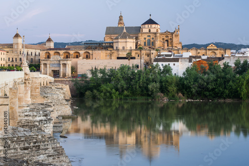 Roman Bridge and Mosque-Cathedral at twilight in Cordoba, Spain