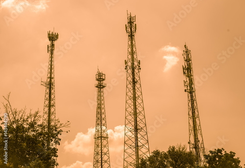 silhouette of Antenna tower with vintage style