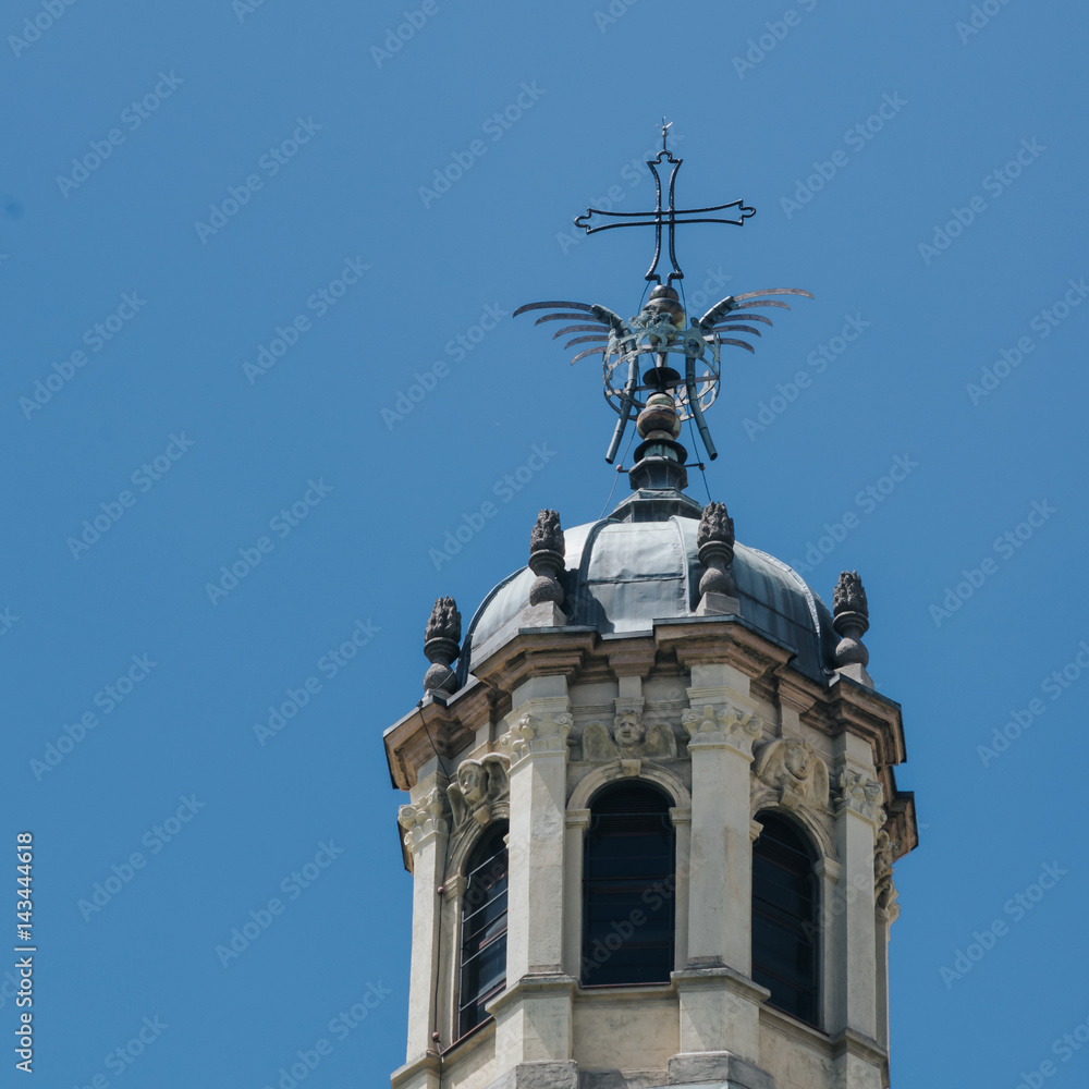 Cross on the top of dome of San Lorenzo Maggiore Basilica (Saint Lawrence the Major Cathedral)