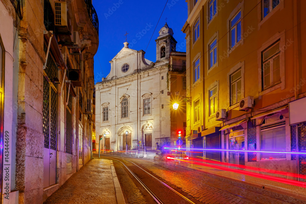 Lisbon. Old street at night.