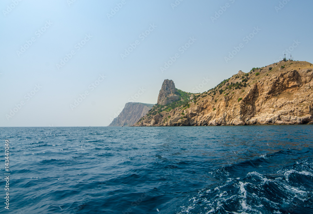 Sea, rocks and mountains. Open sea, a view of the rocks and mountains near Balaklava, Crimea