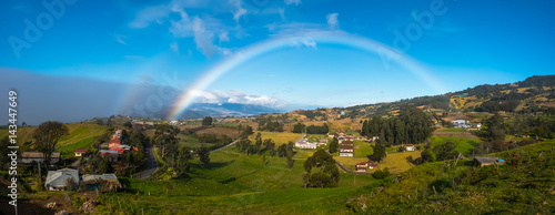 Green meadows and rainbow. View from slope of volcano of Irazu to the valley. Costa Rica photo