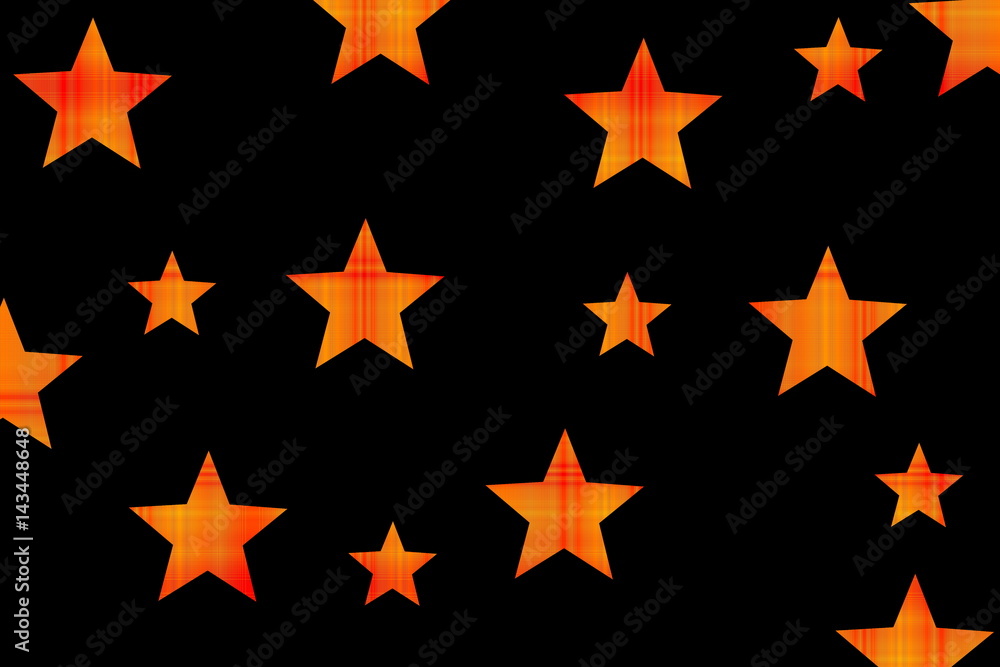 Fototapeta premium Black background with red and orange checkered stars