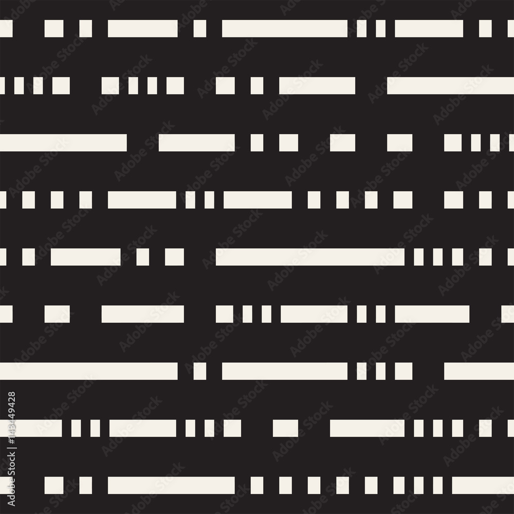 Black and White Dashed Lines Pattern. Modern Abstract Vector Seamless Background