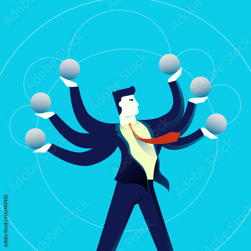 Business multitasking man concept illustration
