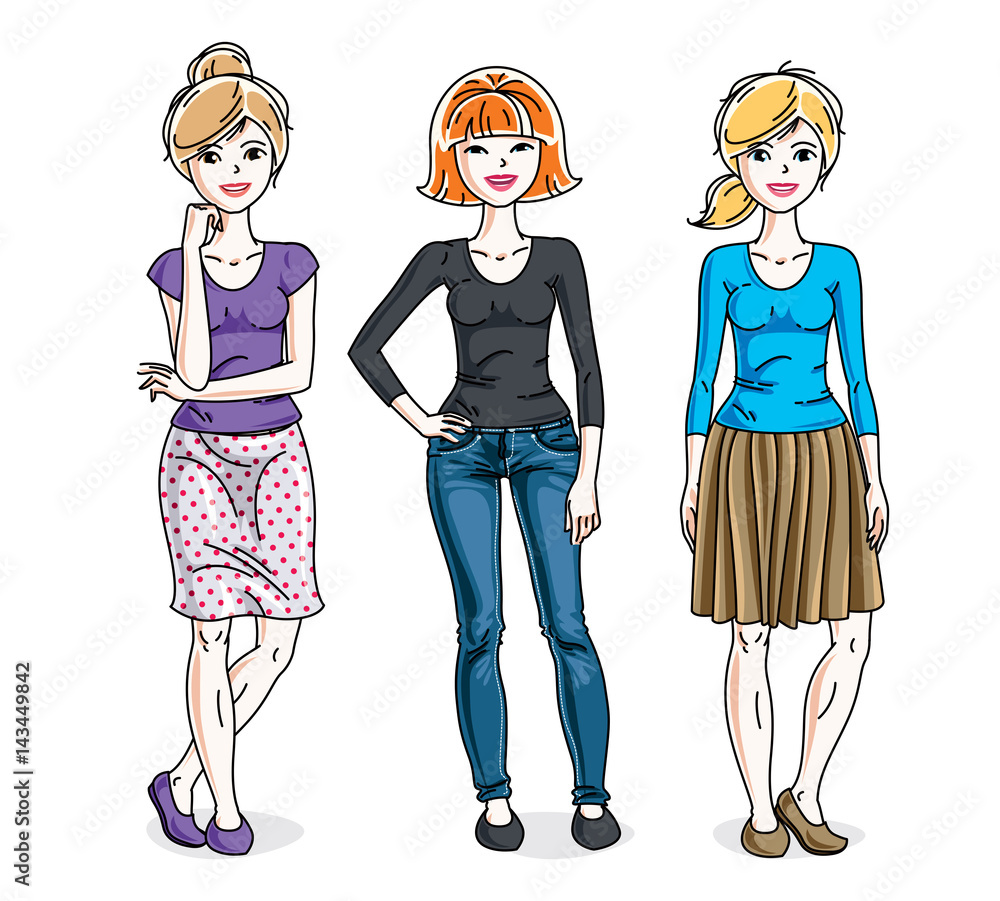 Happy young women posing in stylish casual clothes. Vector people illustrations set.Happy young women posing in stylish casual clothes. Vector people illustrations set. Happy young women posing in stylish casual clothes. Vector people illustrations set.Happy young women posing in stylish casual clothes. Vector people illustrations set.