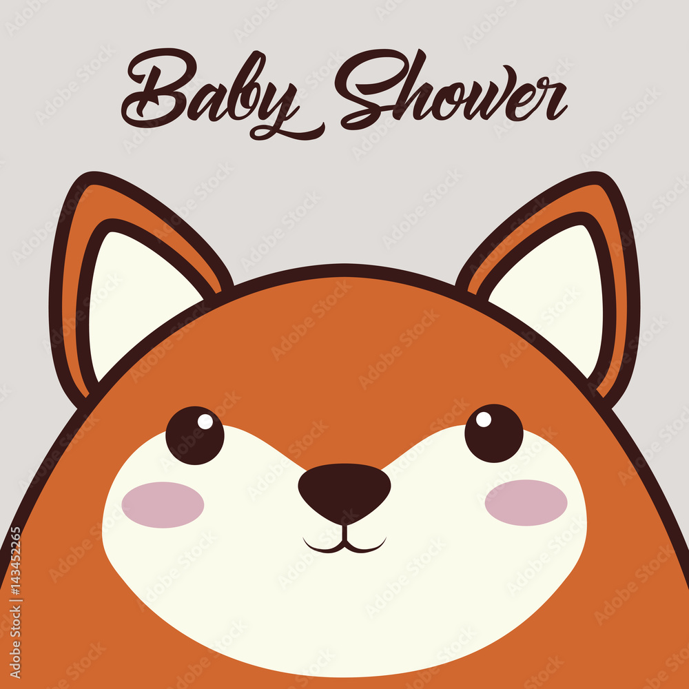 baby shower card with kawaii fox animal icon over white background. colorful design. vector illustration baby shower card with kawaii fox animal icon over white background. colorful design. vector illustration
