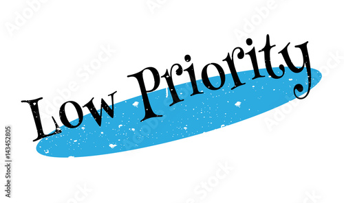 Low Priority rubber stamp. Grunge design with dust scratches. Effects can be easily removed for a clean, crisp look. Color is easily changed.