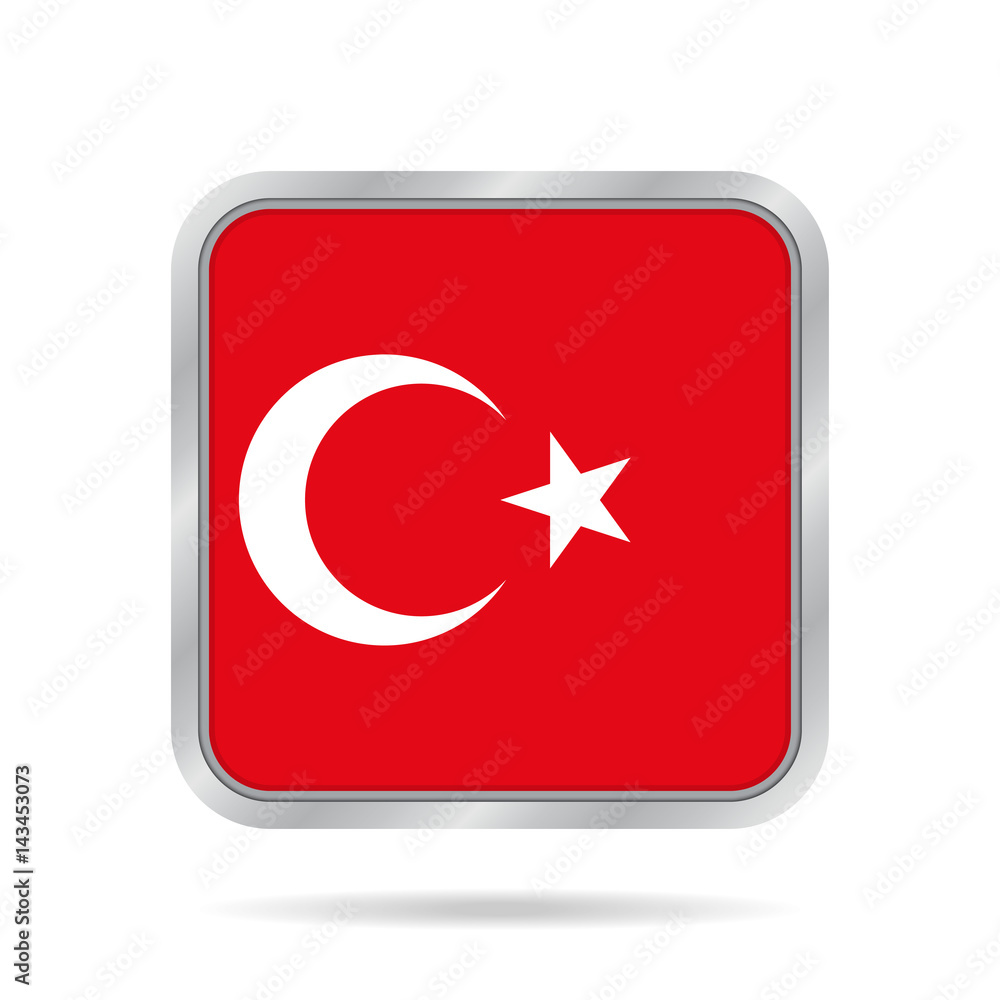 Flag of Turkey. Shiny metallic gray square button. Flag of Turkey. Shiny metallic gray square button.