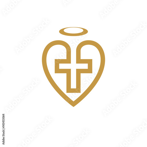 God Christian Love conceptual logo design combined with Christian Cross and heart, vector creative symbol.